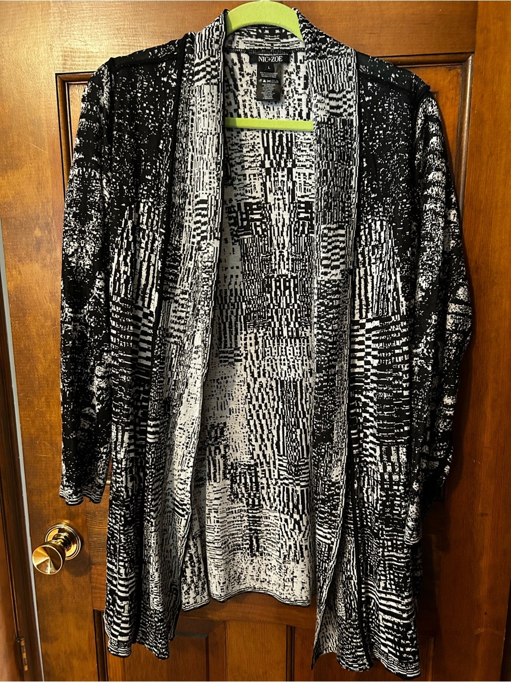 NIC+ZOE Black and White Patterned Open-Front Cardigan - Picture 1 of 4